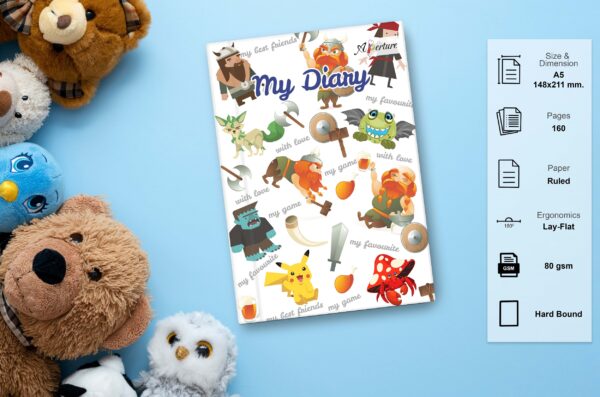 Cartoon Characters Hardbound A5 Diary 160 Ruled Pages 80 GSM Perfect for Kids, Students