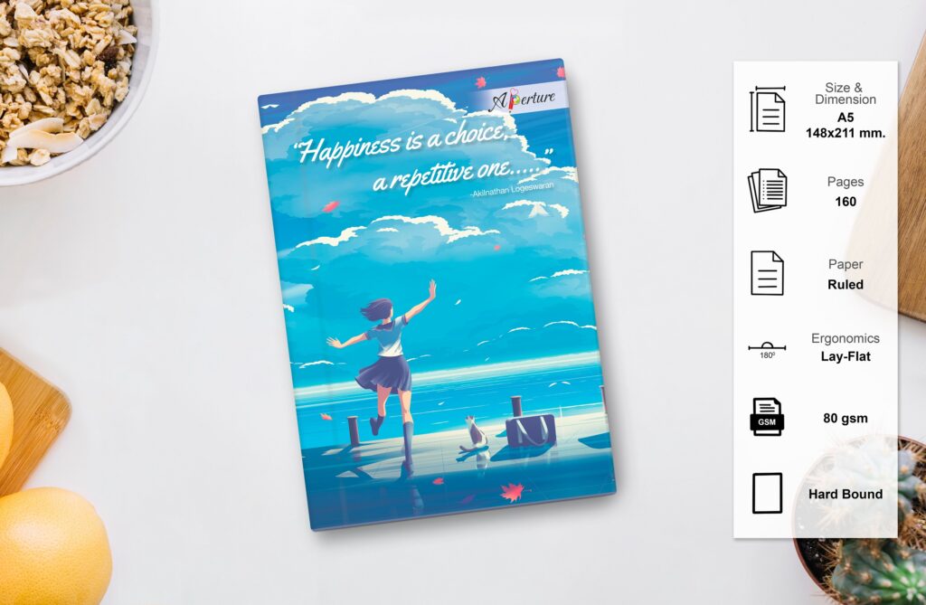 A5 Hard Bound Ruled Notebook (160 Pages, 80 GSM) Lay-Flat Ergonomics Quotation Dairy
