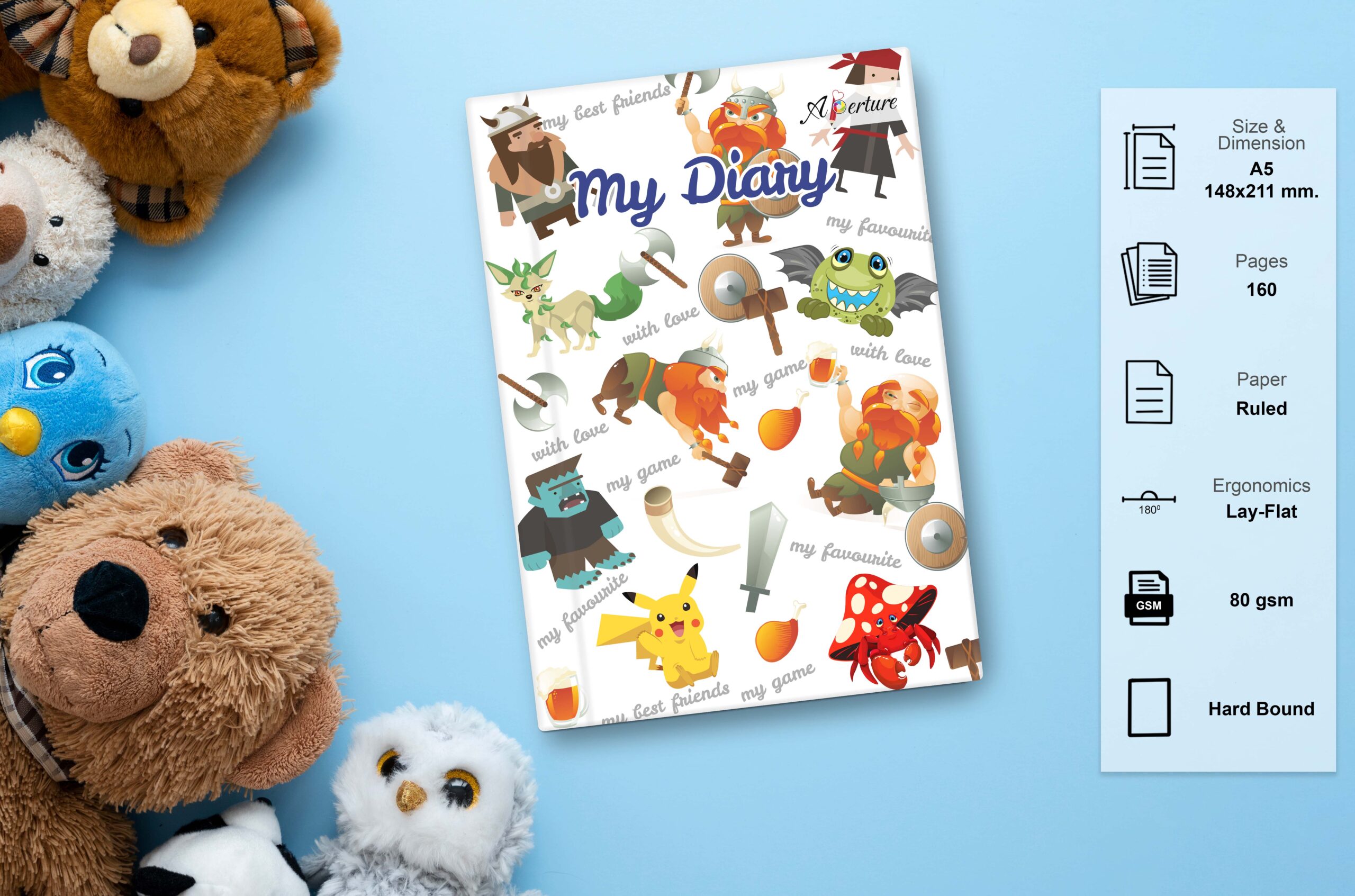 Cartoon Characters Hardbound A5 Diary 160 Ruled Pages 80 GSM Perfect for Kids, Students