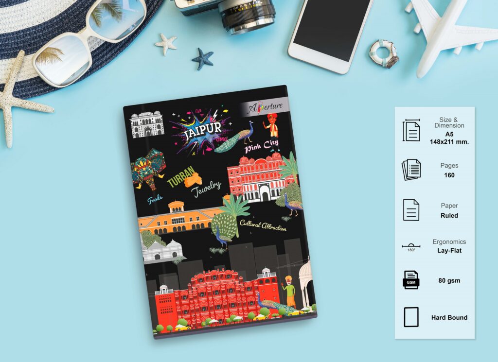 Vibrant A5 Travel Diary Notebook – 160 Ruled Pages with 80 GSM Premium Paper, Perfect for Journaling, Note-Taking, and Daily Adventures