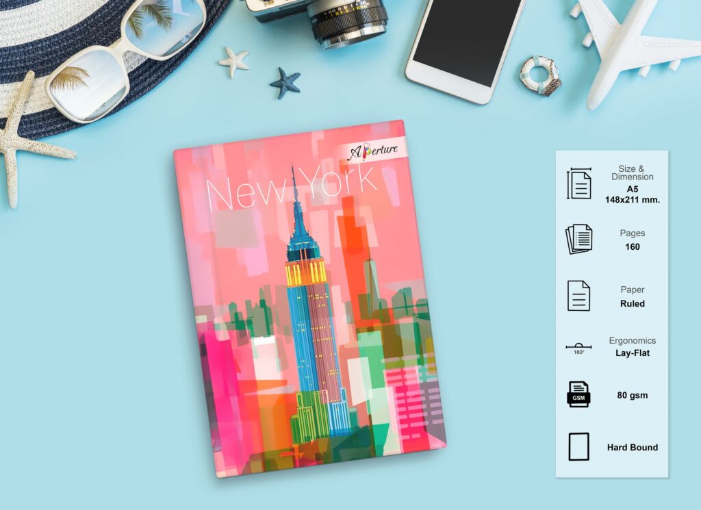 Vibrant A5 Travel Diary Notebook – 160 Ruled Pages with 80 GSM Premium Paper, Perfect for Journaling, Note-Taking, and Daily Adventures