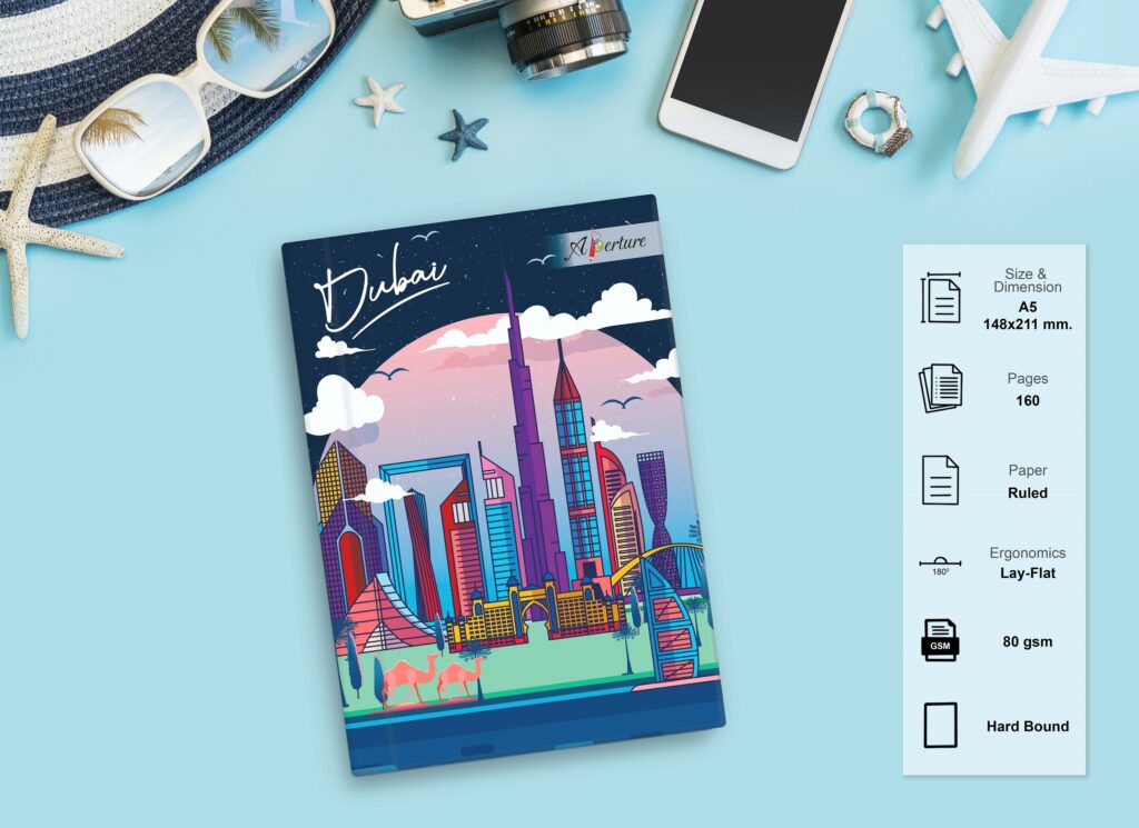 Vibrant A5 Travel Diary Notebook – 160 Ruled Pages with 80 GSM Premium Paper, Perfect for Journaling, Note-Taking, and Daily Adventures