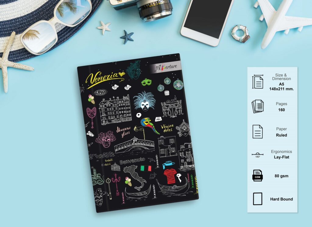 Vibrant A5 Travel Diary Notebook – 160 Ruled Pages with 80 GSM Premium Paper, Perfect for Journaling, Note-Taking, and Daily Adventures