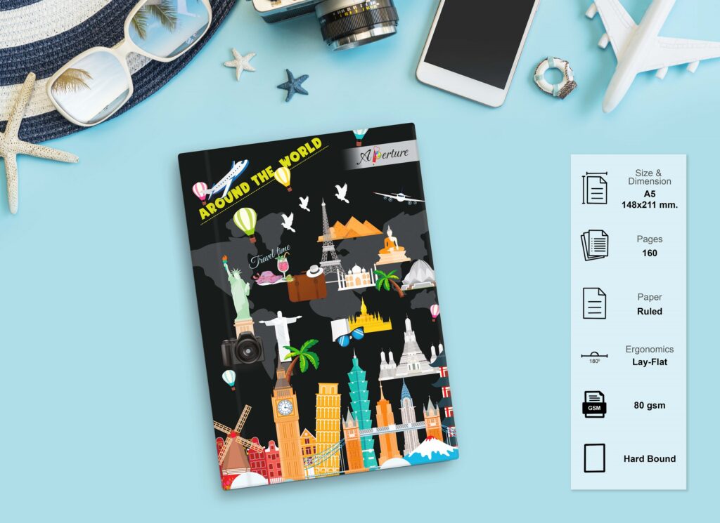 Vibrant A5 Travel Diary Notebook – 160 Ruled Pages with 80 GSM Premium Paper, Perfect for Journaling, Note-Taking, and Daily Adventures