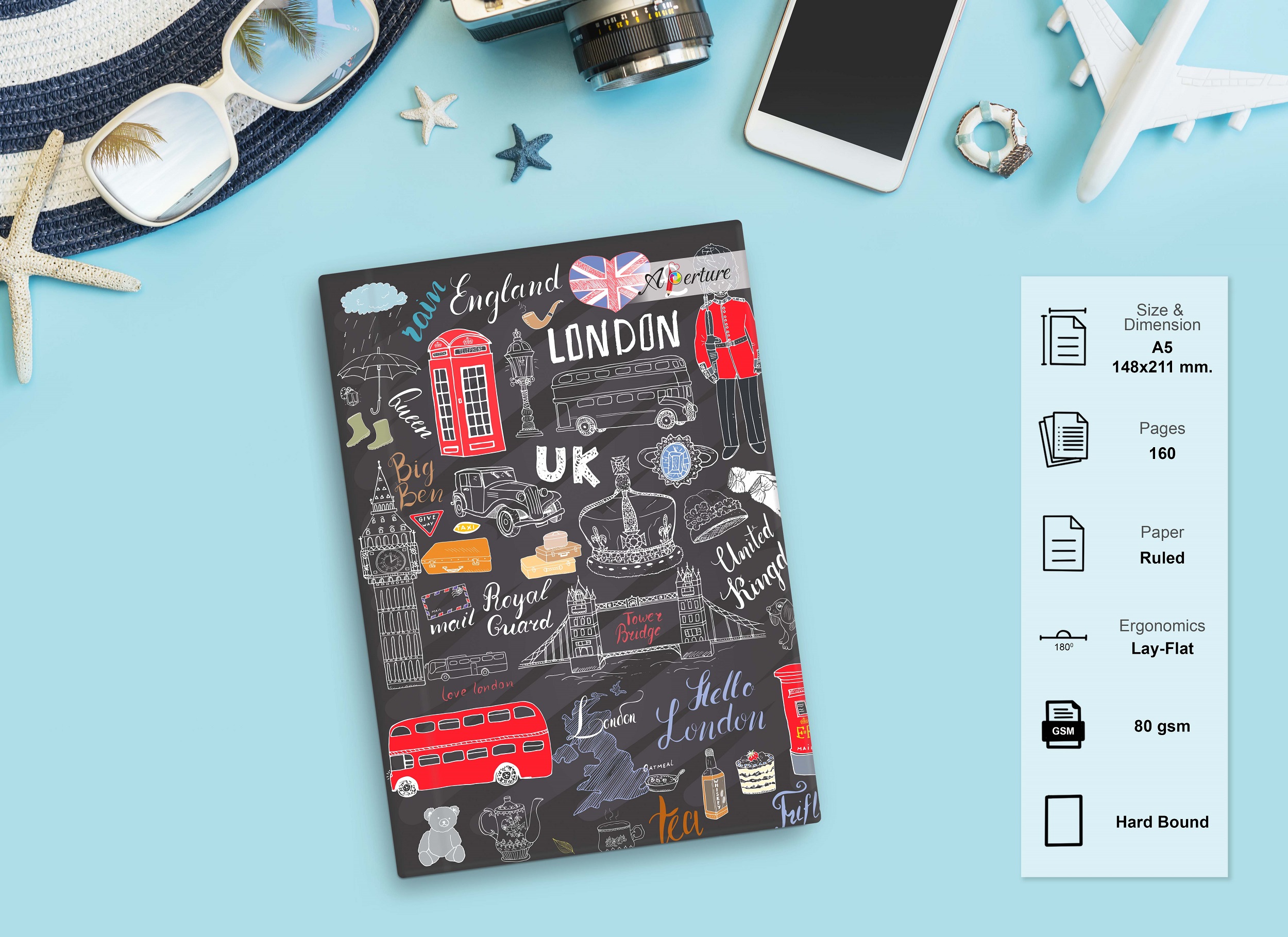 Vibrant A5 Travel Diary Notebook – 160 Ruled Pages with 80 GSM Premium Paper, Perfect for Journaling, Note-Taking, and Daily Adventures - Image 10